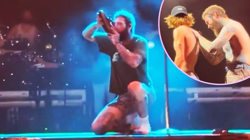WATCH: Post Malone downs a shoey and signs a fan’s unreal back tattoo of him at Auckland 