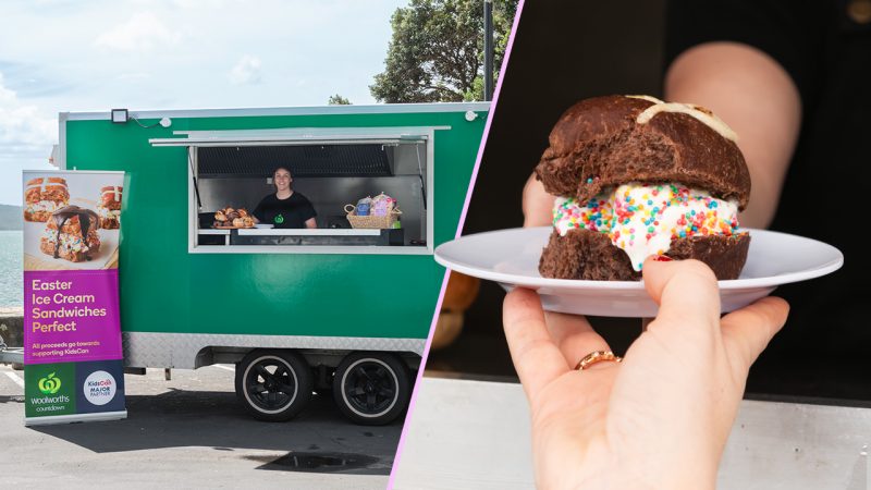 A hot cross bun ice cream truck is hitting NZ with toppings like bacon, marmite and blue cheese